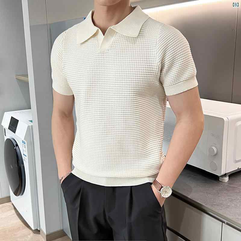 トップス Tシャツ コーデ ポロシャツ 通気性 カジュアル 夏 メンズ ファッション テクスチャ 半袖 メンズニット ハイエンド 2