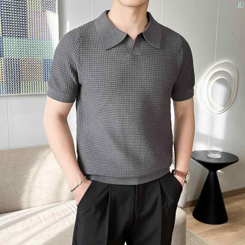 トップス Tシャツ コーデ ポロシャツ 通気性 カジュアル 夏 メンズ ファッション テクスチャ 半袖 メンズニット ハイエンド 3