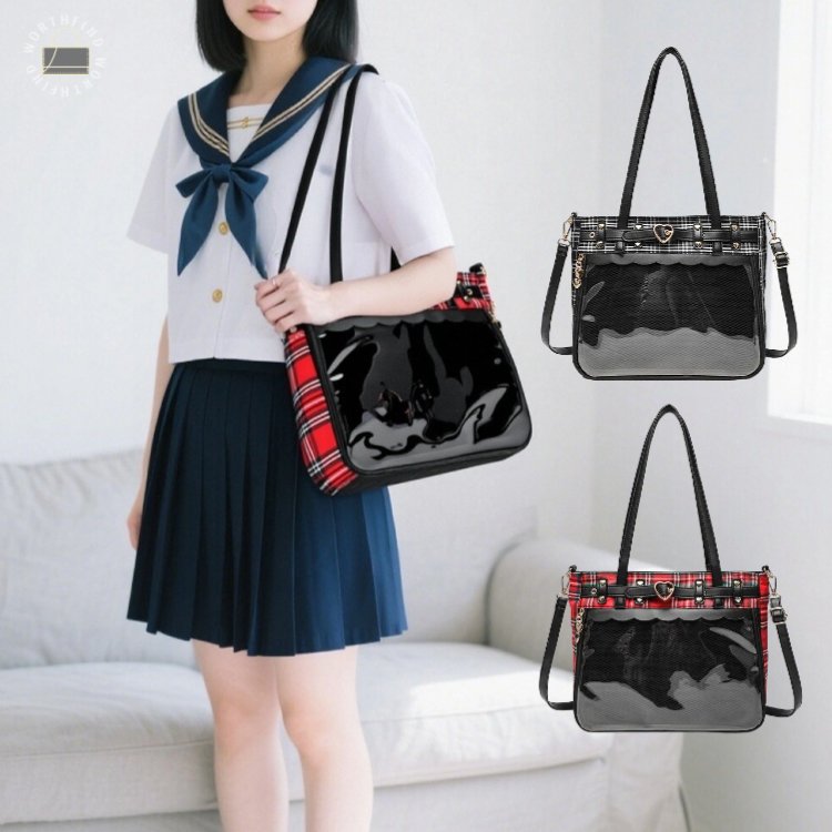 推し活バッグ レディース 秋 推し活 チェック柄 春 トートバッグ デコバッグ クリアバッグ プレゼント 冬 クリア クリア 推し活グッズ ショルダー A4 鞄 フェイクレザー 痛バッグ 鞄 夏 ショルダーバッグ ギフト