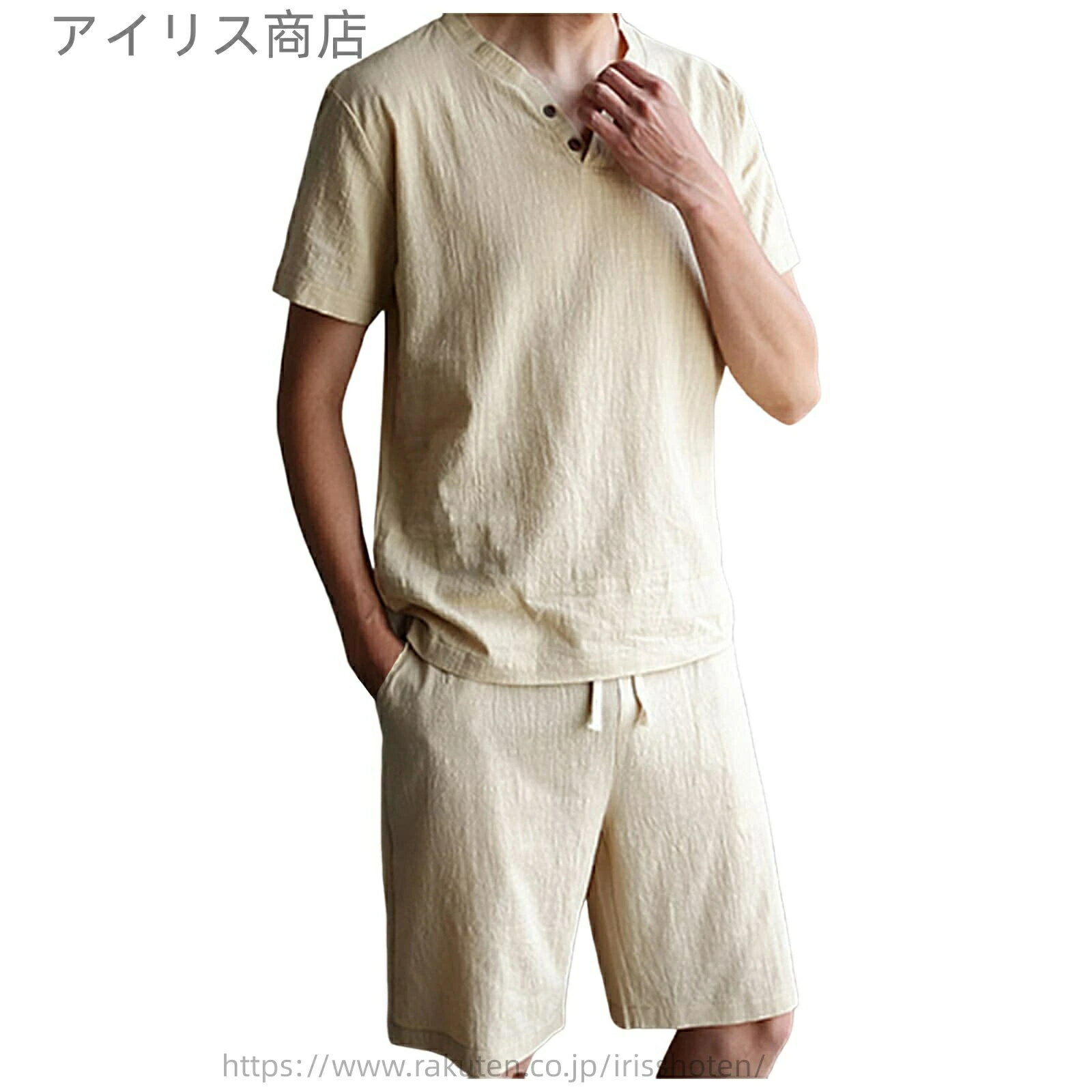 乐天商城 - ゆったり ショートパンツ トップス メンズ セットアップ 夏 人気 上下セット スポーツウェア おしゃれ 半ズボン 大きいサイズ 2点セット 綿麻
