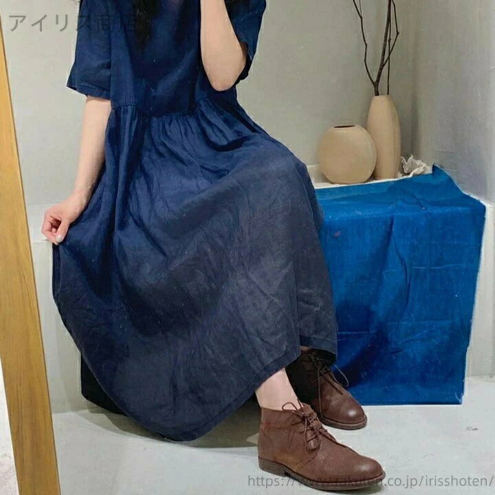 乐天商城 - グリーン 麻 きれいめ 春夏 半袖 aライン リネン レディース ロング イエロー ブラウン レッド ロング丈 ネイビー