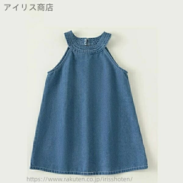 乐天商城 - 2024 ノースリーブデニムハルターネックワンピース 子供服 夏の新作 女の子用ワンピース