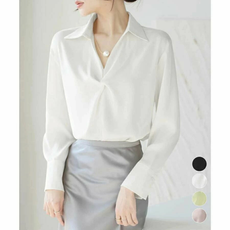 ツイストブラウス長袖ブラウスVネック上品(4.0)