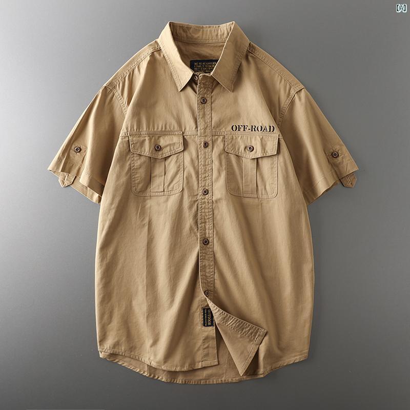 乐天商城 - シャツ ファッション アメリカ コーデ 高級 メンズ 半袖 レトロ ワークウェア 夏 ジャケット ファッション メンズ