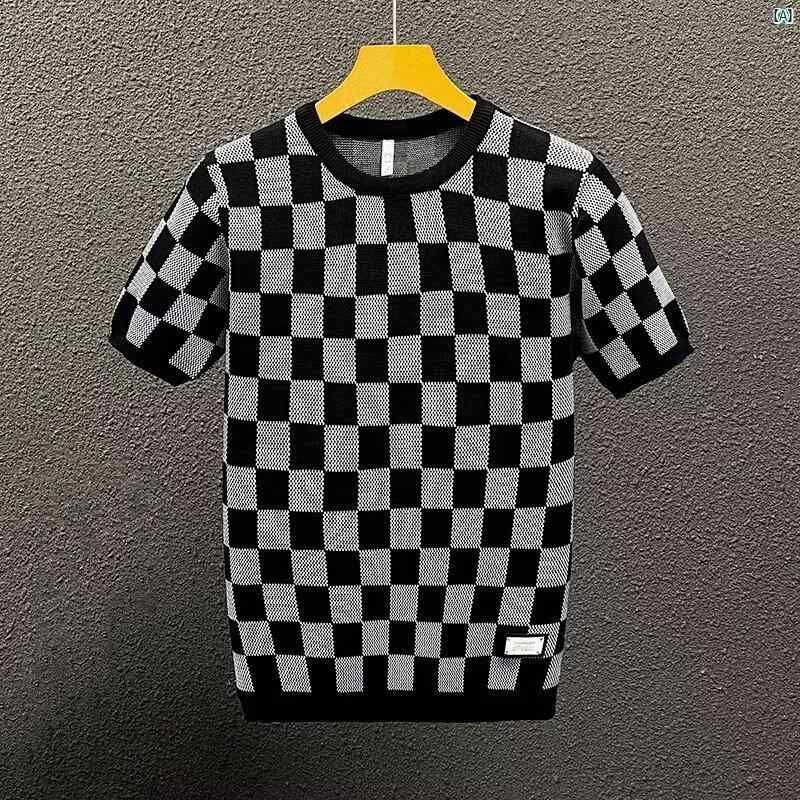 メンズ ファッション ローグ 軽量 ラウンドネック Tシャツ 夏 コーデ ハイエンド ファッション シャツ メンズ ニット 半袖 高級 トップ