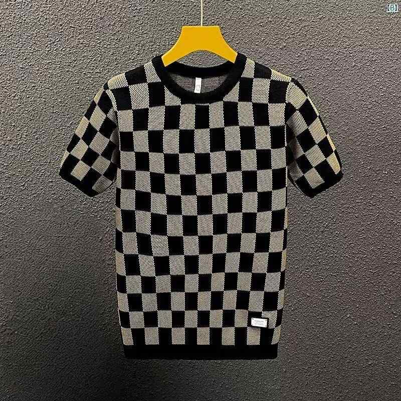 メンズ ファッション ローグ 軽量 ラウンドネック Tシャツ 夏 コーデ ハイエンド ファッション シャツ メンズ ニット 半袖 高級 トップ 2