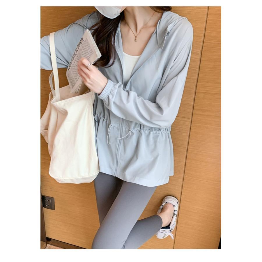 乐天商城 - ひんやり 紫外線対策 カットソー 夏 ジップアップ フード付き 接触冷感 日よけ 長袖 パーカー レディース サマージャケット UVカット