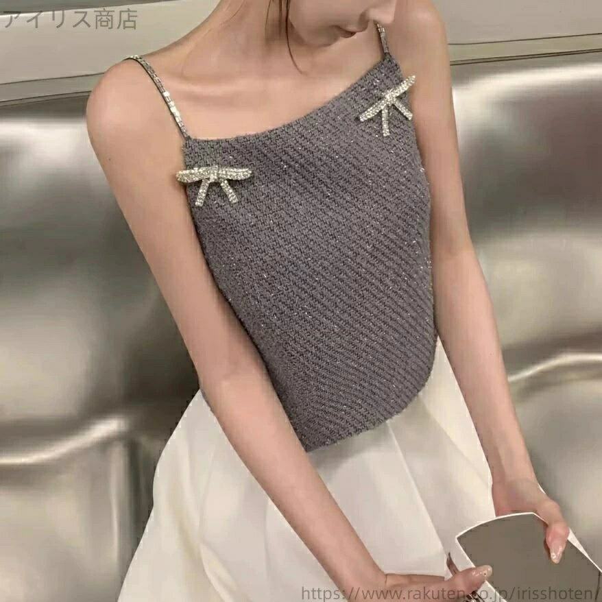 Camisoles - グレー 夏 黒 きれいめ 秋 キャミソール トップス フェミニン SM トップス 春 ブラック 可愛い 新作 ノースリーブ