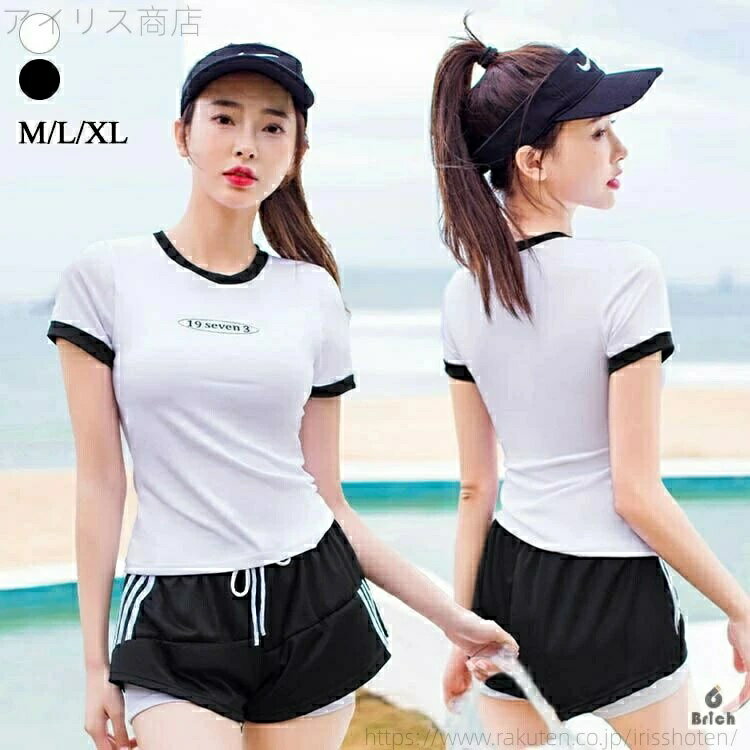 Two-Piece - レディース 体型カバー セットアップ タンキニ かわいい 春 セパレート ハ 日焼け防止 上下セット 夏 2点セット おしゃれ ビキニ