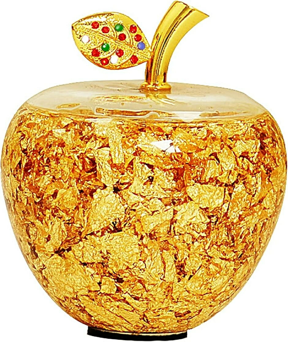 乐天商城 - 風水 幸運林檎 リンゴ インテリア 置物 金箔 ゴールド(金箔 9cm)