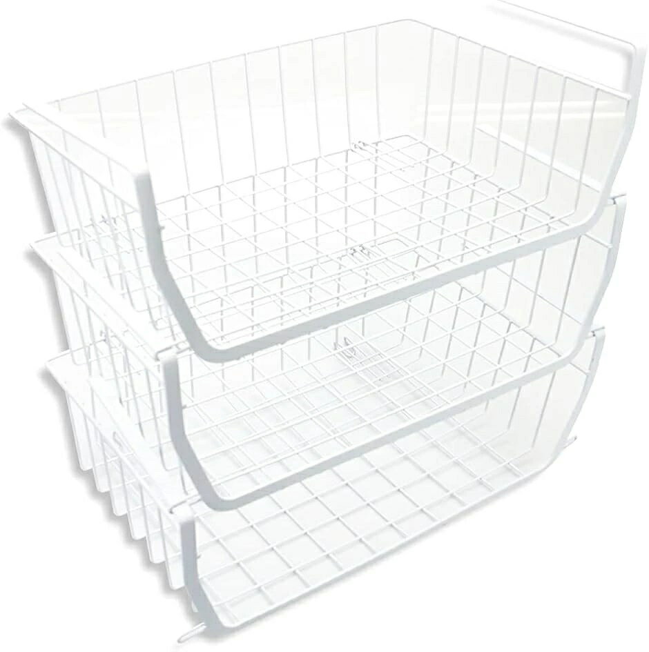 Rakuten - 吊り下げ棚 キッチン 3本組 簡単取付 戸棚 収納 ワイヤーバスケット ラック 耐荷重5kg ホワイト(3個セット ホワイト)