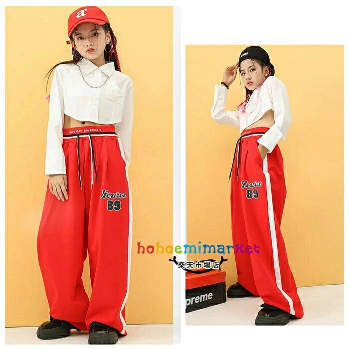 トップス K-pop キッズ 団体服 ショート 白シャツ 160 ホワイト 文化祭 子供ダンス...