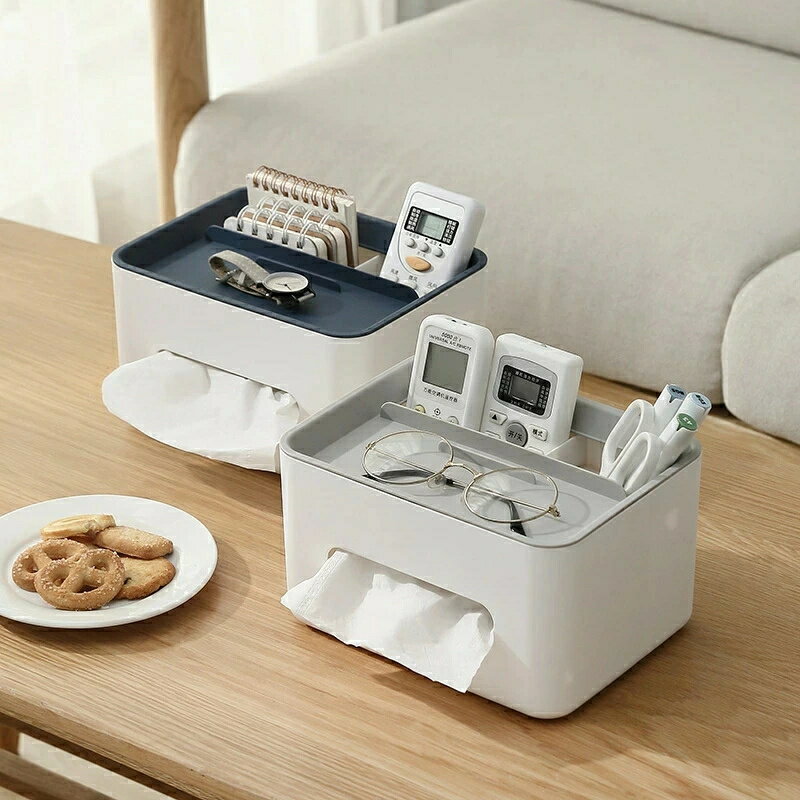 乐天商城 - スタンド オフィス用 リモコン 収納ボックス 置物 大容量 化粧品収納 ティッシュボックス ティッシュ、引き出し、リモコン、小物用の多機能デスクトップ収納ボックス1個 卓上 小物入れ リビングルーム ティッシュ 多機能 家庭用