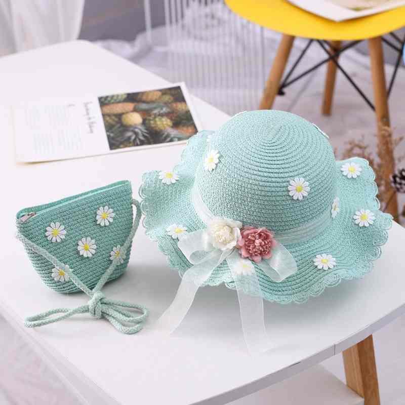Other - かわいい フラワー おしゃれ ポシェット キッズ 子供用 ストローハット 紫外線対策 女の子 帽子 斜め掛けバッグ 帽子 UVカット