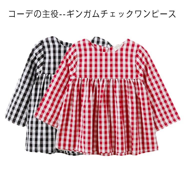 Rakuten - 春 ミニ丈 ギンガムチェック 子供服 夏 キッズ 森ガール 秋 チュニック 女の子 チェック柄 80-110cm ベビー 長袖 ワンピース ショート丈