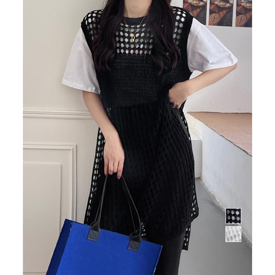 Rakuten - 透かし編みロングベストサイドスリット夏服【在庫限り】売り尽くしセール