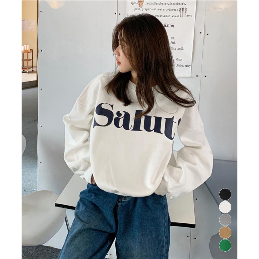 Rakuten - 英字ロゴトレーナー裏起毛スウェット韓国風