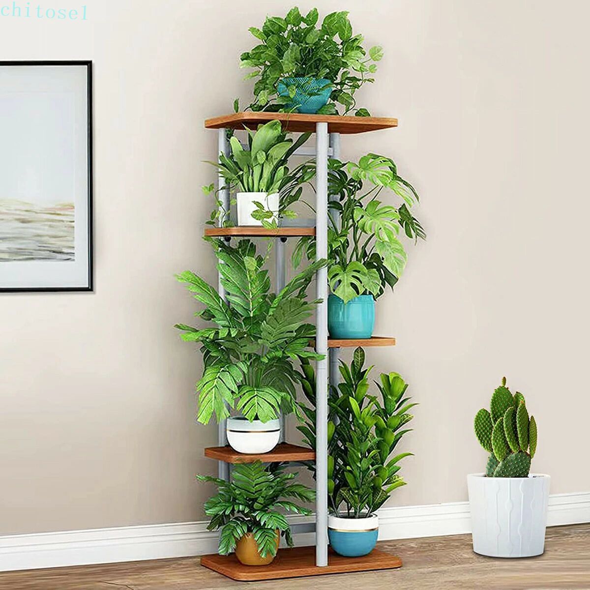 玄関/ベランダ 園芸ラック 植物スタンド 黒 ガーデンラック フラワースタンド プラ...
