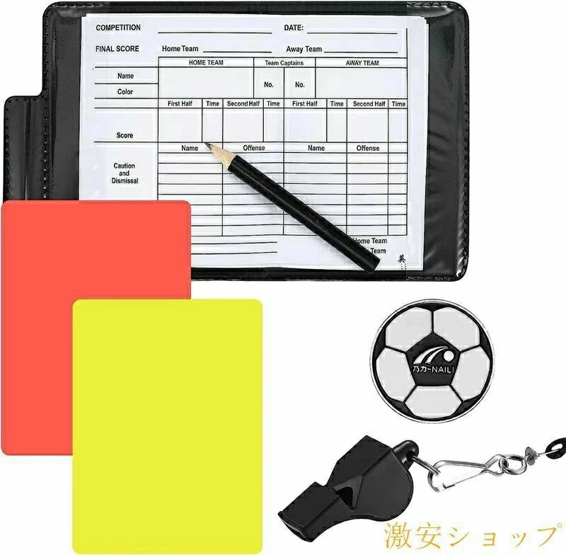 Cards - サッカーレフェリー 小冊子 用具 レフリー小物 セット 鉛筆 レコードカード 警告カード 審判 フットサル 審判用品 審判 審判カード 赤と黄色のカード