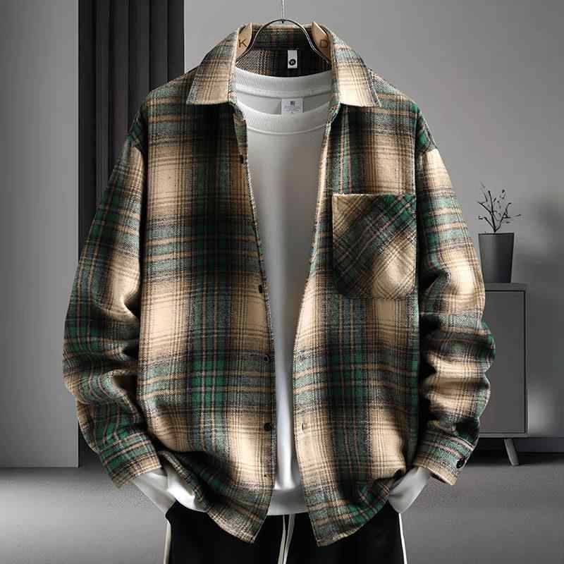乐天商城 - カジュアル ストリート シャツ 春 大きいサイズ チェック柄 メンズ 服 シンプル 紳士服 長袖 コーデ トップス 大人 かっこいい ファッション ジャケット オシャレ