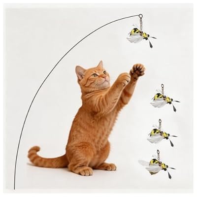 Rakuten - ベル付き インタラクティブ ミツバチ＆虫型 点セット 猫用おもちゃ 交換用3 猫じゃらし 羽根