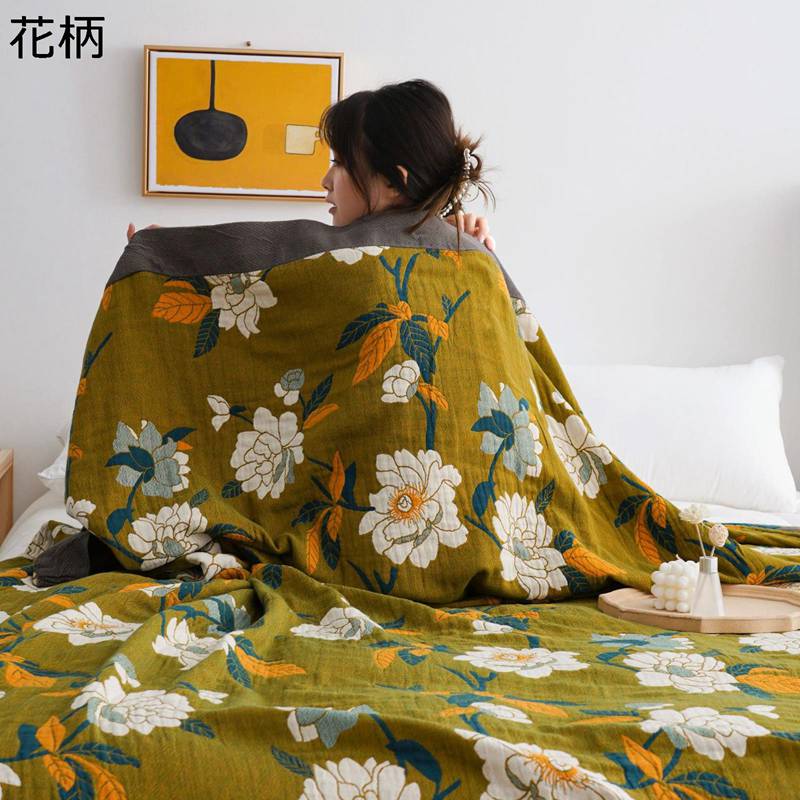乐天商城 - 年中快適 子供 タオルケット 安眠 夏用 膝掛け 柔らかく肌触り 掛け布団 ベッドコーデ 吸湿通気 オフィス用 きれいめ 花柄 毛布 お昼寝 快適 洗濯可 大人 冷房対策 ブランケット 5重ガーゼケット
