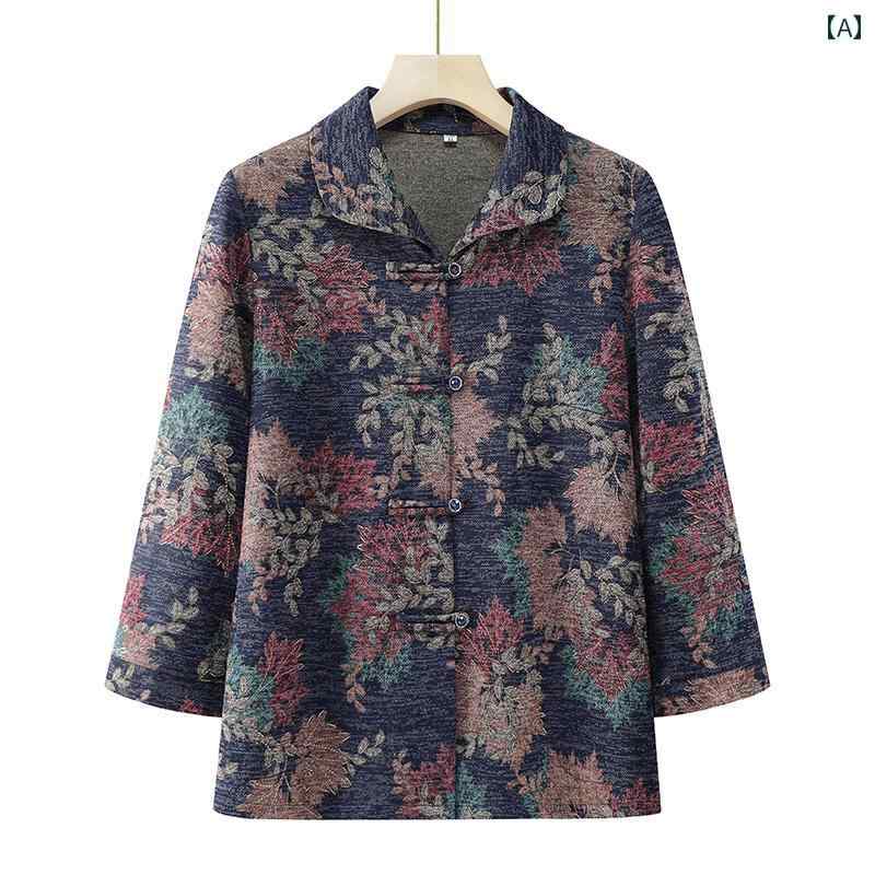 乐天商城 - 高齢者用 婦人服 お出かけ 高齢 花模様刺繍 母親向けギフト コート 薄手 ゆったり 老婦人 春秋 カジュアル レディース 買い物 おばあちゃん シニアファッション