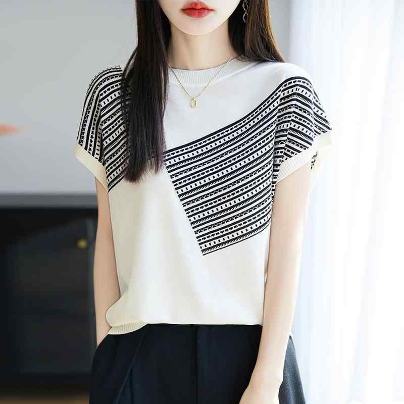 乐天商城 - ニット 半袖 モールと Tシャツ シャツ スタイル 長袖 2025 レディース 春夏 UV対策 紫外線対策 日除け UVカットパーカー 冷感 レディース レイヤリング トップス 同じ ストライプ