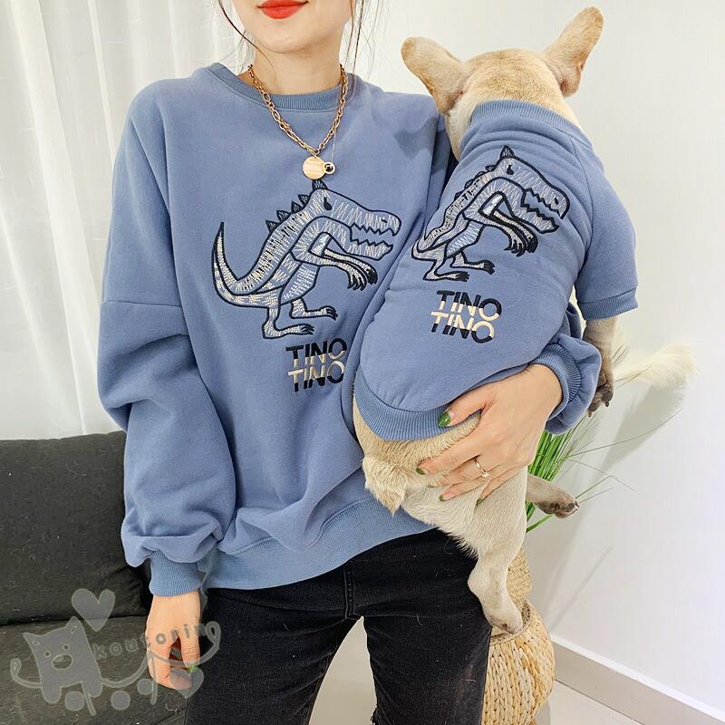 乐天商城 - 犬の服 犬用/犬猫とオーナーが ドッグウェア 中型犬 親子お揃い 犬服親子 ペアルック ペット用品 パーカー春夏小型犬 カイジュウ柄 パーカー 親子お揃い 2点セット 犬の服