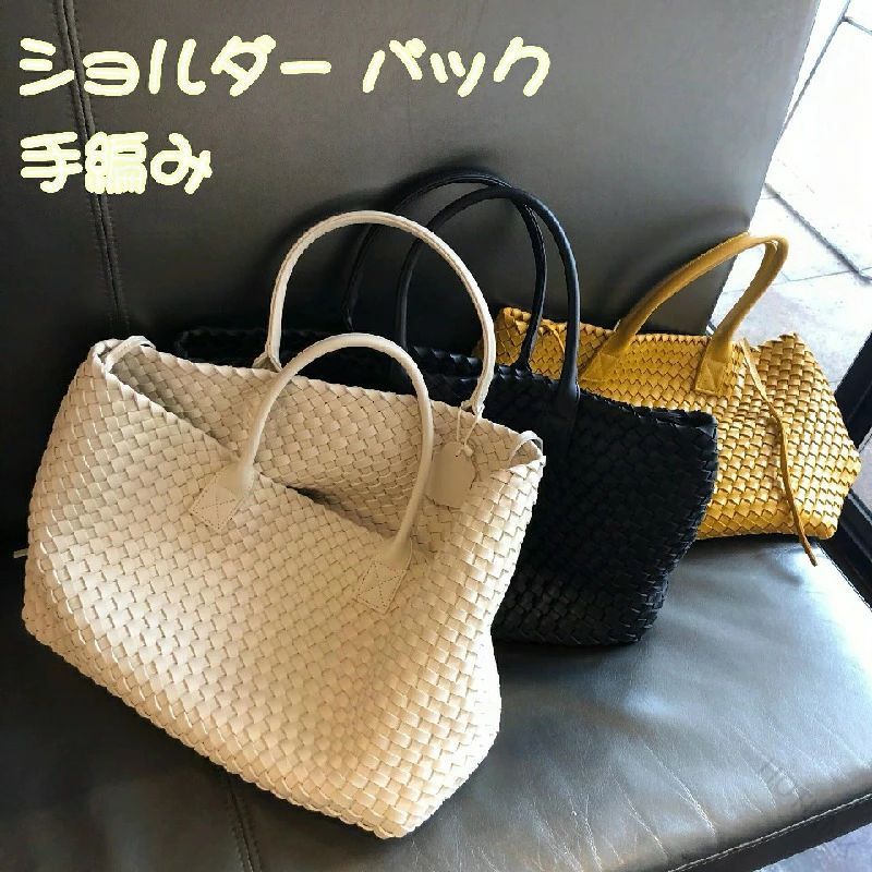 樂天商城 - ショルダーバック 編み込み 肩がけ 四角 トートバッグ メッシュレザー ハンドバック スクエア型 シ きれいめ マイクロファイバー 内側紐付き フラットポーチ付き 大容量 レザー 手持ち