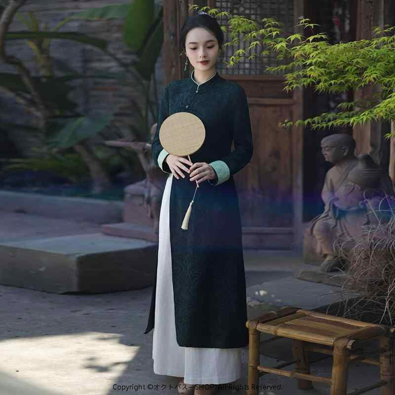 ワンピース 中華 パンツ 女性服 レトロ チャイナドレス チュニック レディース ベトナム アオザイ 禅 茶師服 クラシック 中国 スリット入り 唐装 高級感 民族衣装