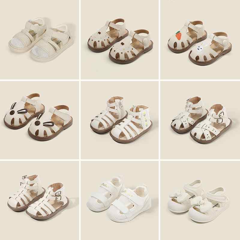 Rakuten - ベビー キッズ 軽量 ソフトソール お出かけ 歩行練習靴 女の子 クローズトゥ サンダル つま先保護 合成皮革 滑り止め 子供 夏 ファーストシューズ