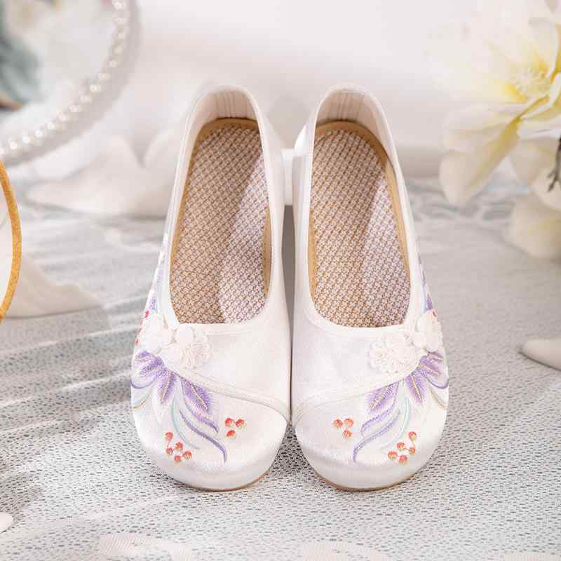 Rakuten - 布 浅履き レディース エスニック 普段使い フラットシューズ 綿 花柄 刺繍 コットン 快適 靴 春夏秋 民族風 ラウンドトゥ