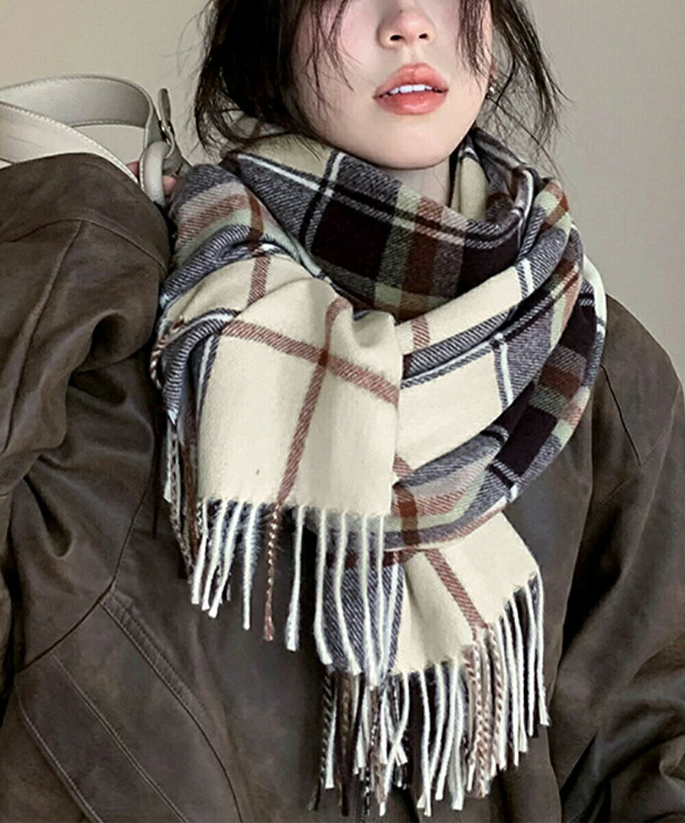 樂天商城 - 大人 おしゃれ 配色ストール フリンジマフラー 韓国風秋冬 可愛い レディース チェック柄 ひざ掛け オルチャン 通勤通学 両面マフラー 暖かい 防寒保温
