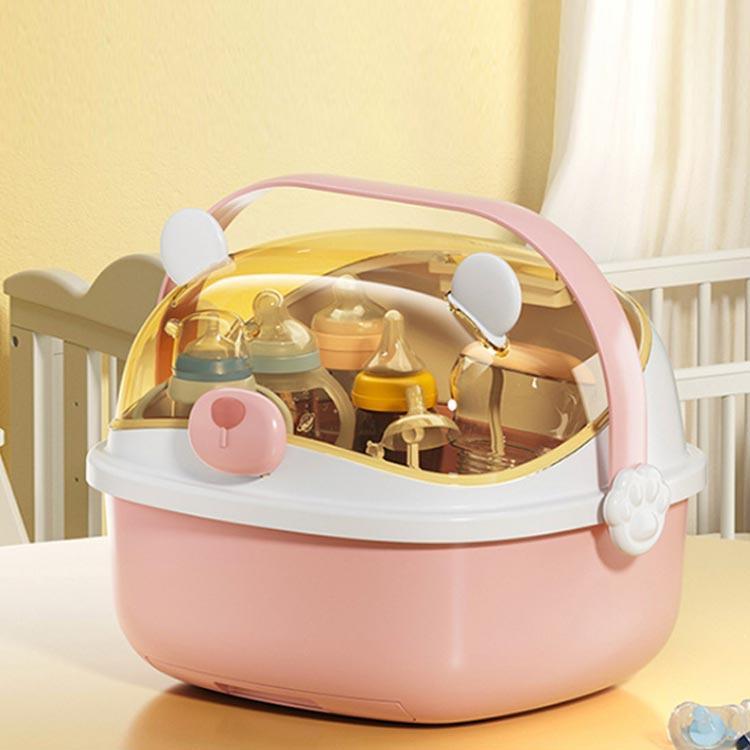 lifeactiveの赤ちゃん用品 プレゼント 持ち運び便利 収納 お手入れ簡単 ボックス ほこり防止 防塵 哺乳瓶 哺乳瓶ホルダー 蓋付き 出産祝い 大容量 カバー付き 食器収納 哺乳瓶ラック 防虫 取り外し可能 保管ケース 乾燥 ほこり防止 衛生的 水切りラック 多機能哺乳瓶収納ボックス｜アングル2