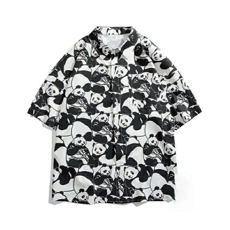 柄シャツ 夏 接触冷感 開襟シャツ シャツ ペア レディース パンダ模様 アロハシャツ メンズ 半袖シャツ かりゆしウェア 大きいサイズ ユニセックス サマー