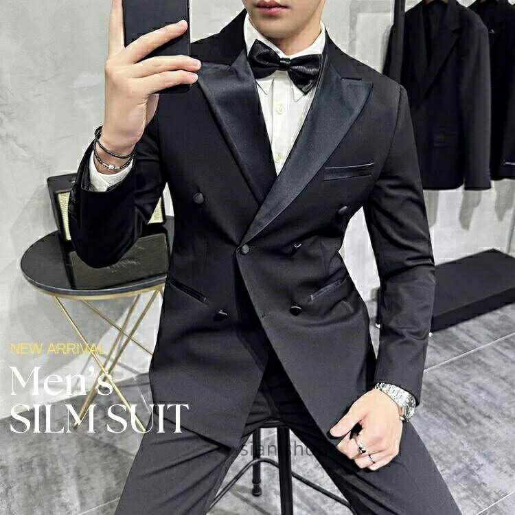 樂天商城 - 二次会 結婚式 ビジネス 黒 前撮り 通勤 カジュアル フォーマル メンズスーツ セレモニースーツ タキシード スーツ オフィス 紳士服 礼服 発表会 冠婚葬祭 ダブルスーツ スリーピース