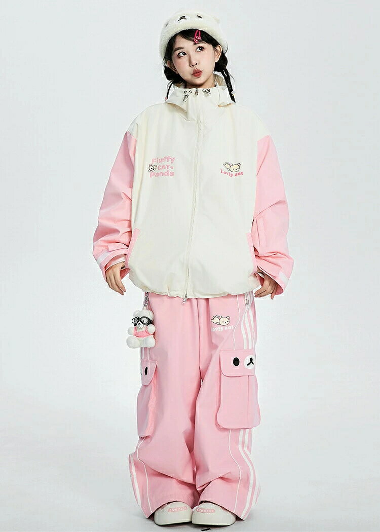 フード付き スキーウェアセット 可愛い 甘クール系 セットアップ 上下セット スキ...