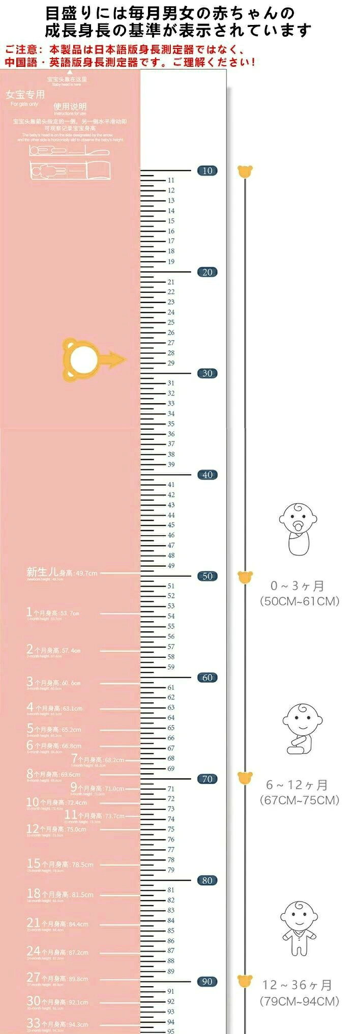 lifeactiveの計測 家庭用 子供用 足長計測器 足のサイズ 靴のサイズ 身長計 ／スケール／見やすい／おすすめ／乳幼児用／赤ちゃん用／病院用 身体計測器 乳児用身長測定マット｜アングル3