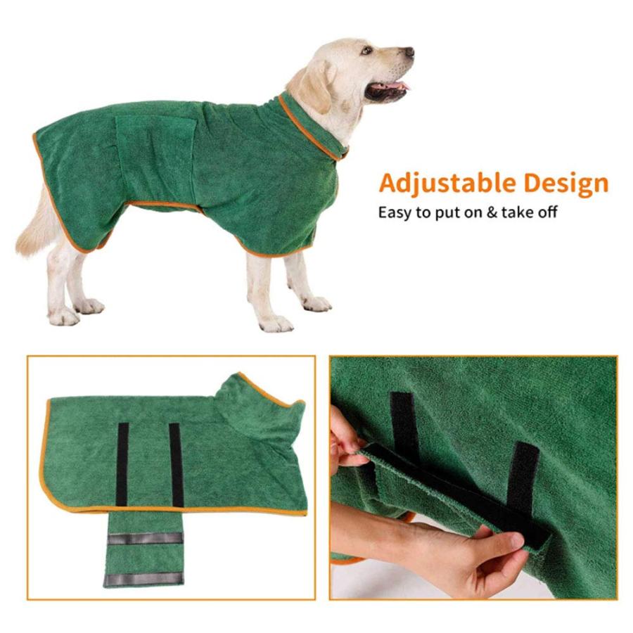 lifeactiveの犬のバスローブタオル-犬の猫のバスタオルジャケットフリースコート犬の乾燥ローブマイクロファイバー調節可能な小型犬の乾燥コートバス｜アングル2