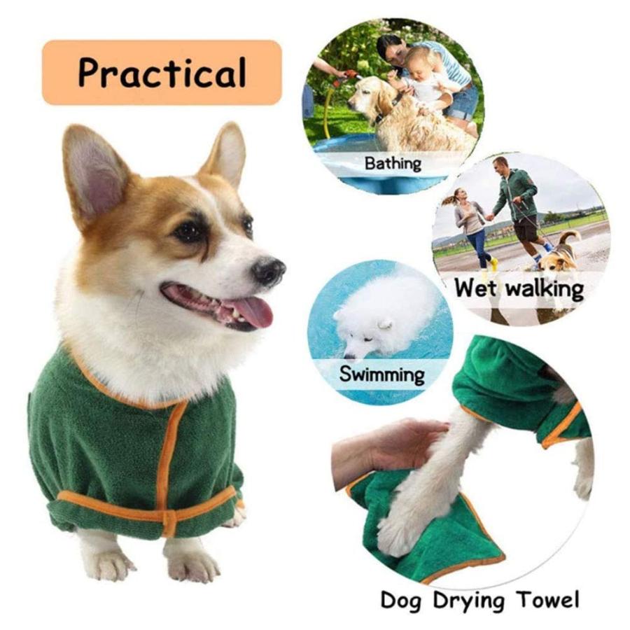 lifeactiveの犬のバスローブタオル-犬の猫のバスタオルジャケットフリースコート犬の乾燥ローブマイクロファイバー調節可能な小型犬の乾燥コートバス｜アングル3