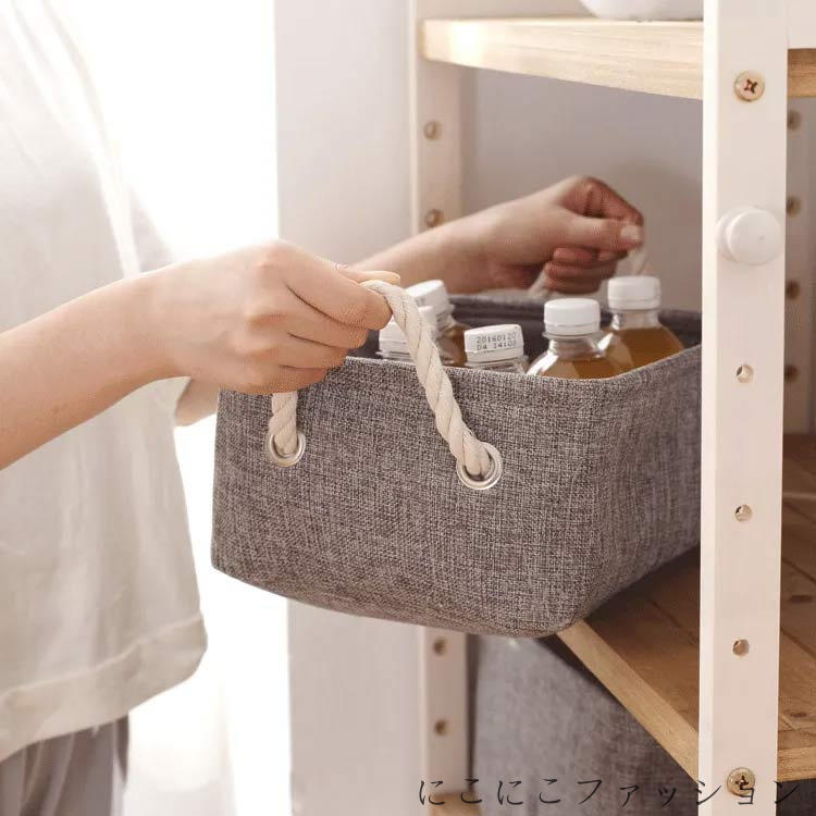 おもちゃ箱 綿麻 持ち運び バッグ 収納かご 収納ケース 取っ手付き 収納ボックス ...