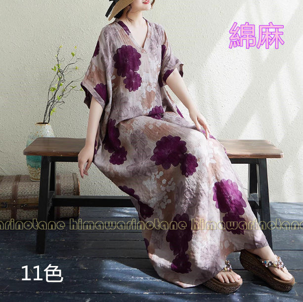 オールインワン 花柄 通気性30代40代50代60代70代80代 シニアワンピース 紺色 半袖 夏個性的 綿麻 ゆったり プリントリネン 和風 綿 ロングワンピース 和柄ロングワンピース 体型カバー マキシ丈 大きいサイズ lifeactive-10044385 lifeactive パッケージ画像