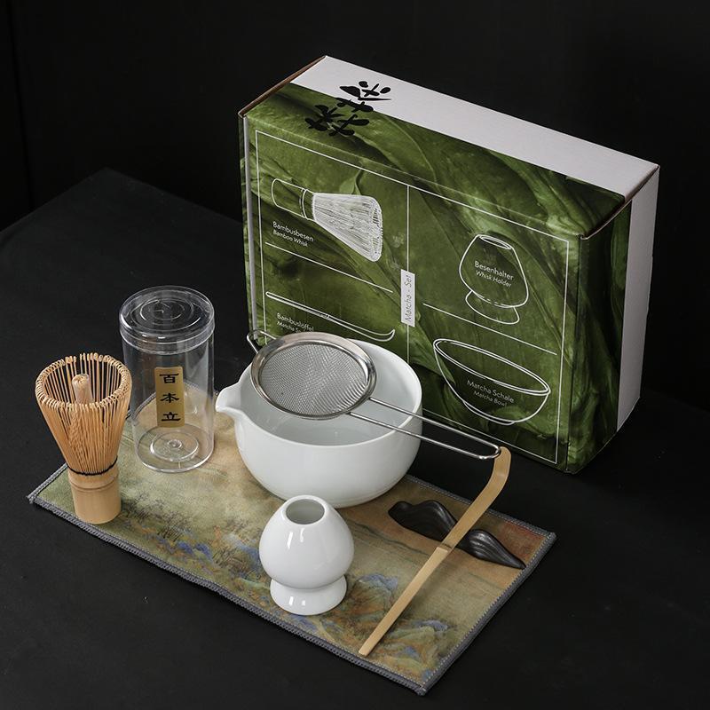 注ぎ口付き 抹茶泡立て器セット スコップ 茶道セット 茶道具 竹製抹茶泡立て器 抹茶 抹茶泡立て器ホルダー 茶碗 7点セット 茶筅休め 抹茶椀 茶杓 茶筅直し 茶筅 茶道 日本茶セット 初心者