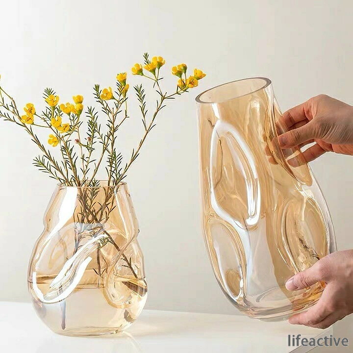 リビング 透明 高さ18cm 寝室用の装飾品 ギフト おしゃれ フラワーベース マントルピース 割れない 棚 インテリア 花器 テーブル 部屋 リビングルーム 家 プレゼント 現代 28cm 装飾 北欧 ガラス ベース 一輪挿し 花びん シンプル 不規則なガラス花瓶 玄関 かびん 造花 花瓶