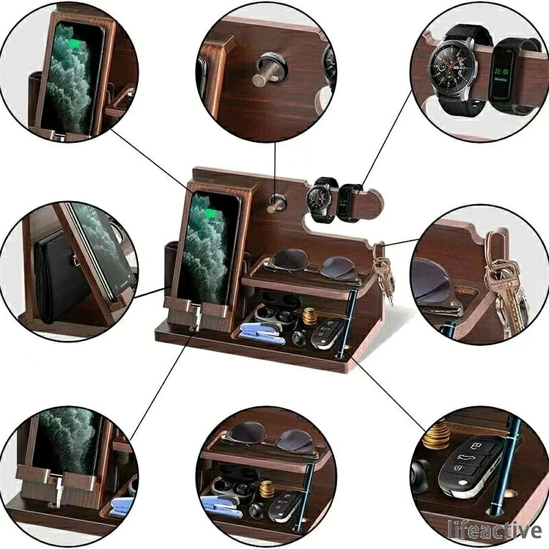 ペン立て ガジェット 誕生日贈り物 腕時計 父の日プレゼント スマホスタンド ギフト スタンド メガネスタンド おもしろ 父親誕生日プレゼント ペンスタンド メンズ 小物収納 男性 スマホ置き 木製 デスクオーガナイザー 誕生日プレゼント lifeactive-10046256 lifeactive サンプル画像3