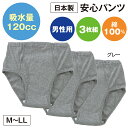 120cc 男性 尿漏れパンツ 失禁パンツ 吸水パンツ 安心パンツ 安心さわやかパンツ 失禁 尿漏れ 尿もれ 尿モレ 軽失禁 吸水 消臭 ブリーフ 下着 深ばき ホワイト ベージュ グレー 3枚組 綿100% 日本製 紳士用 メンズ おでかけ 旅行 シニア 高齢者 介護
