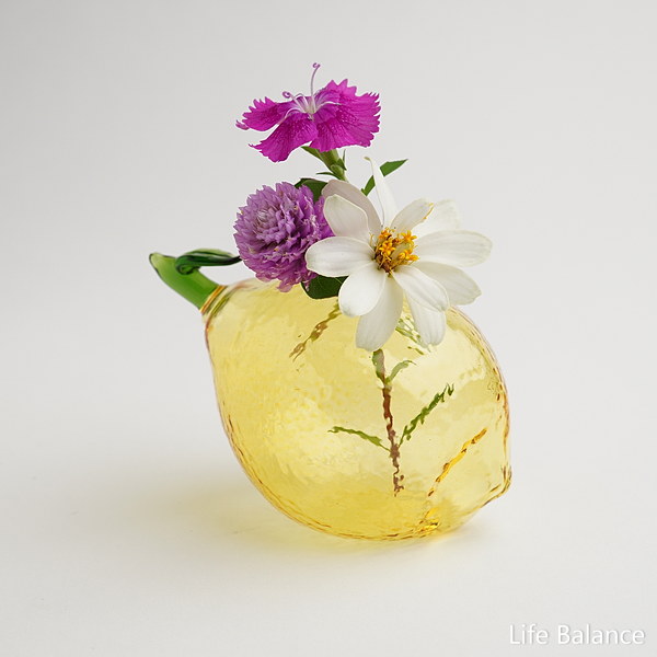 ガラス 置物 フラワーベース DECO Glass Lemon レモン I04-3136