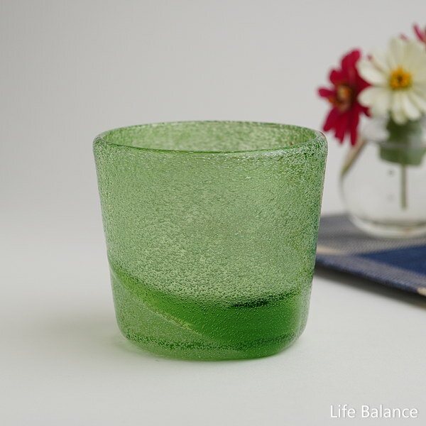 琉球ガラス 【稲嶺 盛一郎 宙吹ガラス工房 虹】泡一筆つゆいれ フリーカップ 緑 90-616