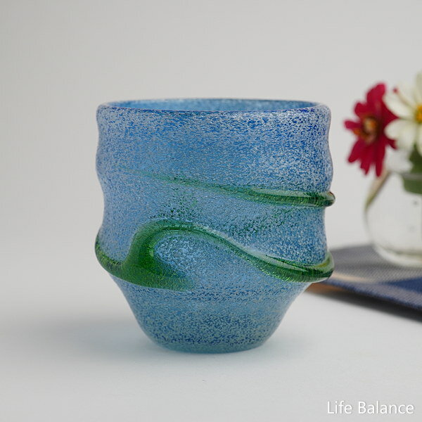 琉球ガラス 【稲嶺 盛一郎 宙吹ガラス工房 虹】泡波巻宙吹グラス 緑 90-616